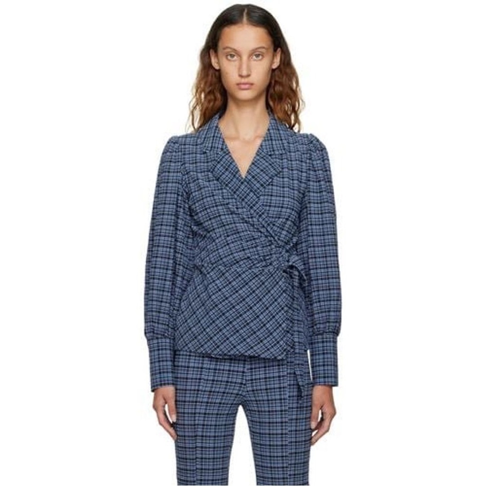 Ganni Blue Plaid Pantsuit